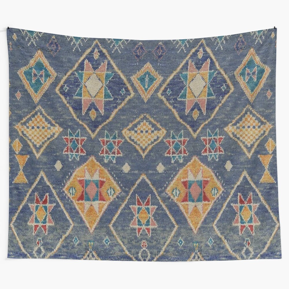 Vibrant boho Moroccan Berber rug tapestry with abstract pattern