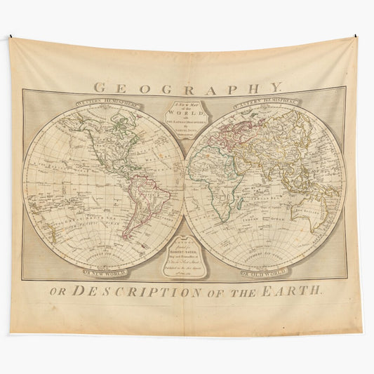 Antique-style world map tapestry wall hanging