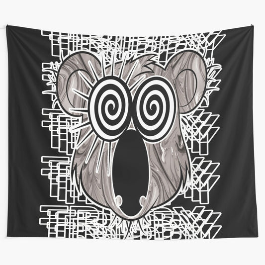 Trippy bear tapestry in neon and psychedelic colors