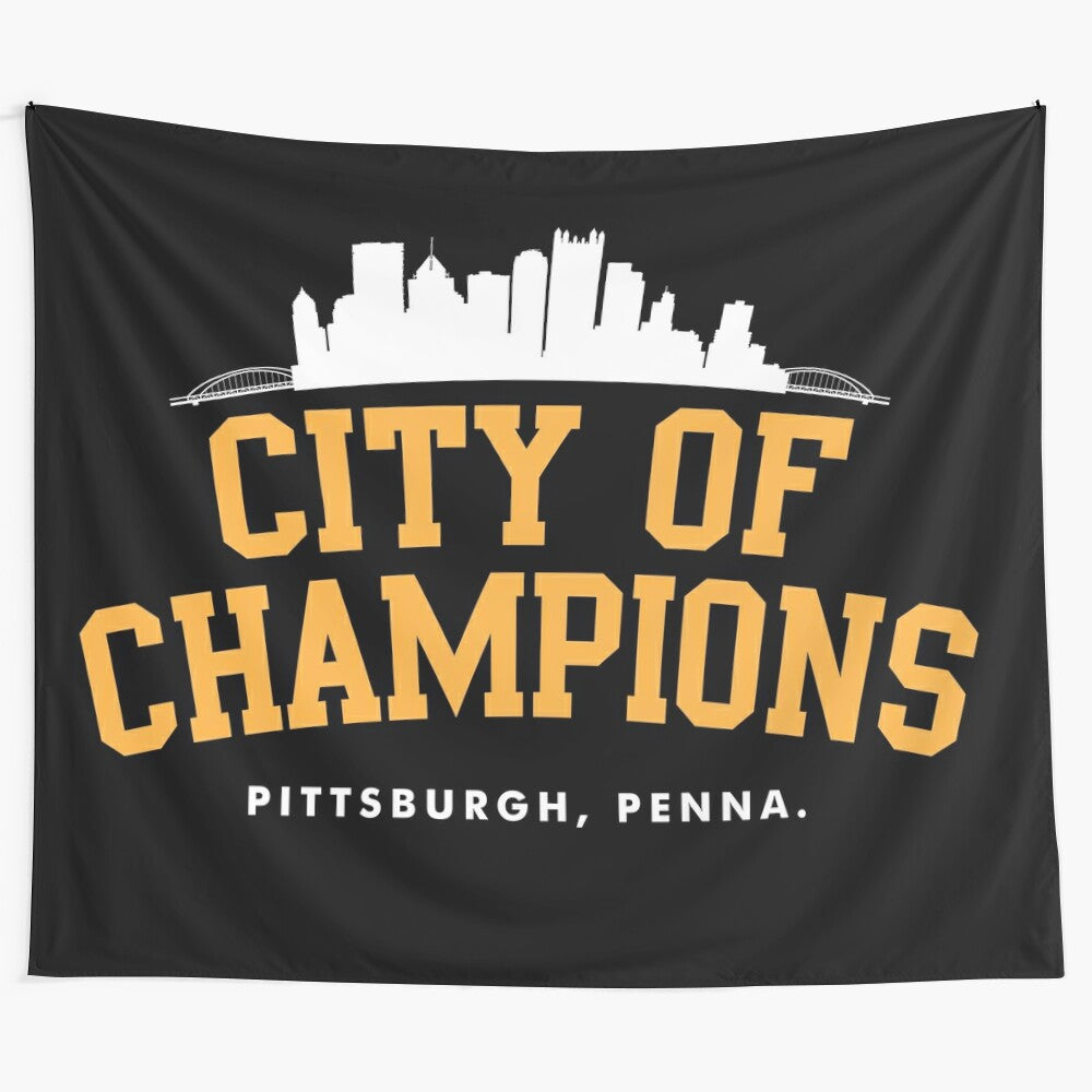 CITY OF CHAMPIONS Tapestry featuring Pittsburgh's black and gold sports teams