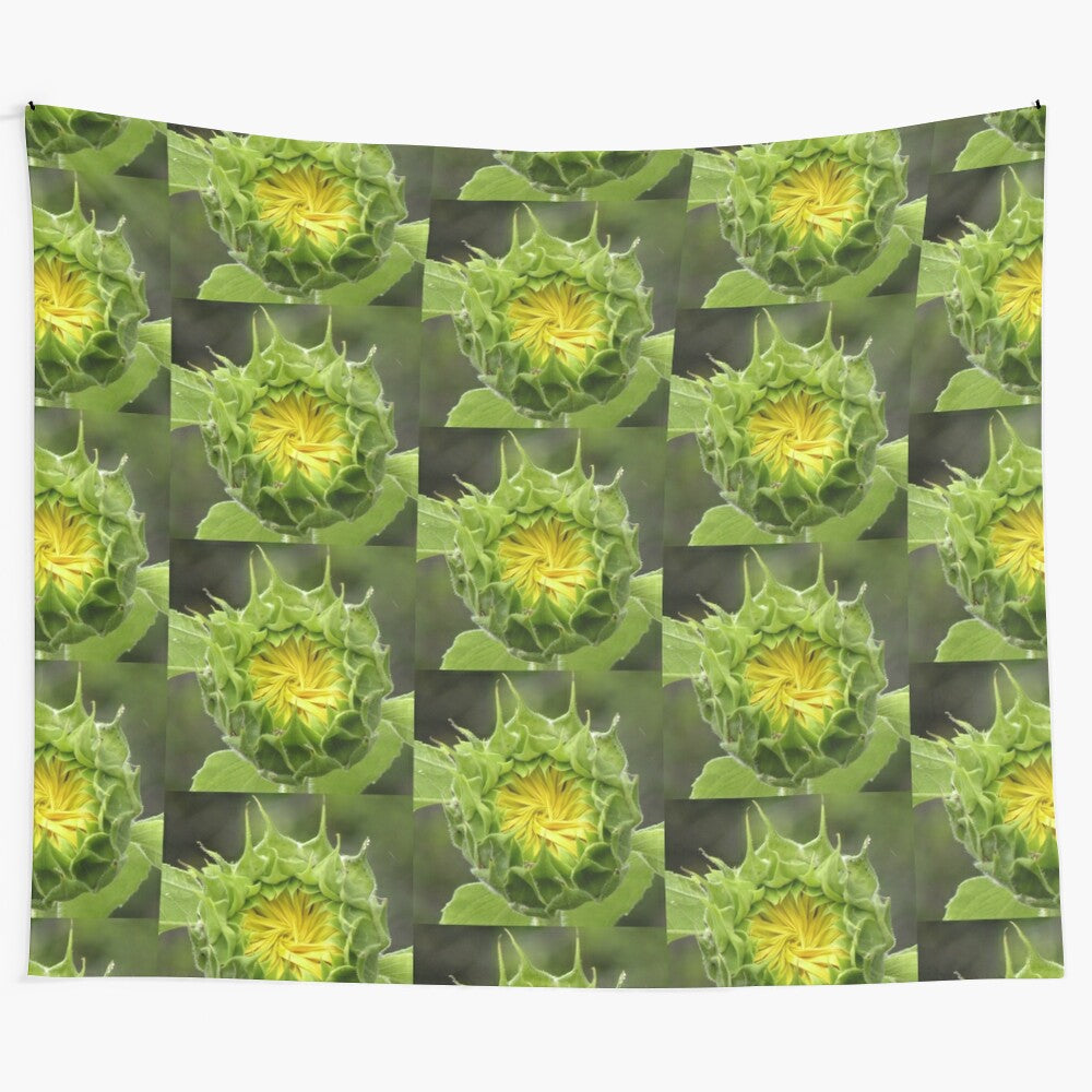 Vibrant sunflower tapestry with a swirling design