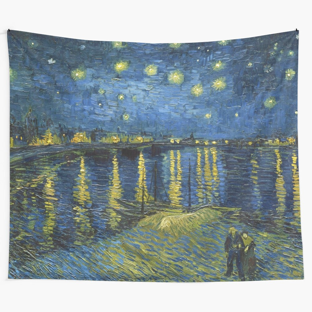 Starry night themed tapestry inspired by the famous painting by Vincent van Gogh