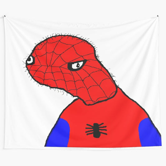 Spiderman tapestry featuring a humorous, meme-inspired design