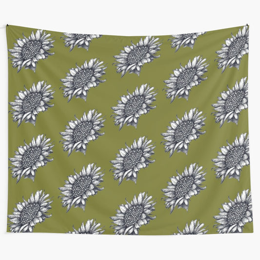 Black and white sunflower print wall tapestry