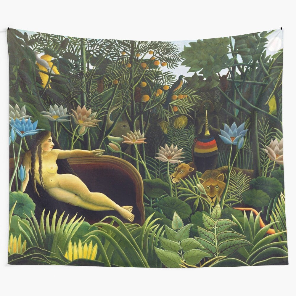 Vintage jungle tapestry featuring The Dream painting by Henri Rousseau