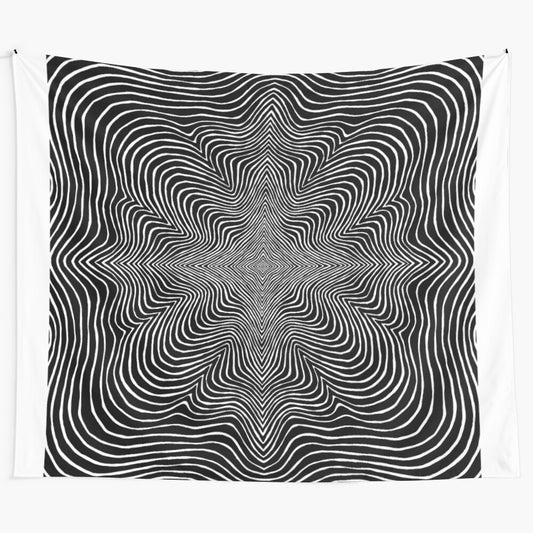 Psychedelic optical illusion mandala tapestry with abstract and surreal elements