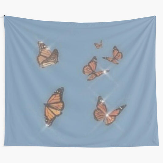 Colorful butterfly tapestry with pastel rainbow pattern