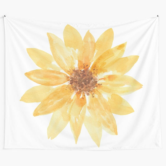 Watercolor sunflower tapestry with bright yellow and orange petals