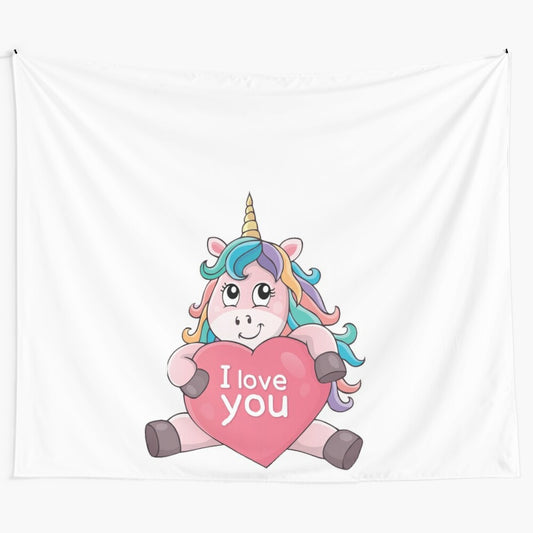 Colorful unicorn art tapestry with rainbow mane and horn