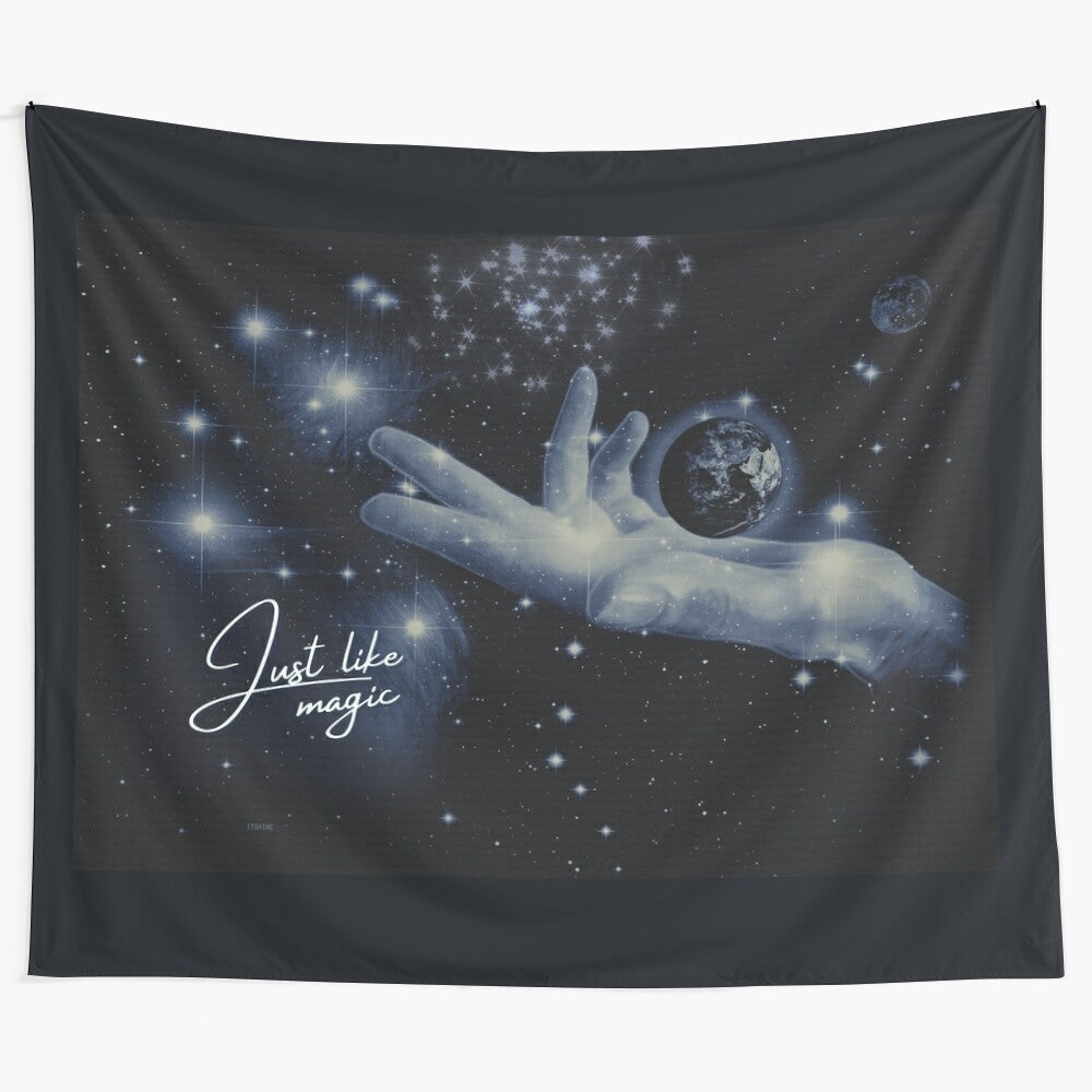 Tapestry featuring a galaxy design, showcasing the power of manifestation and spirituality.