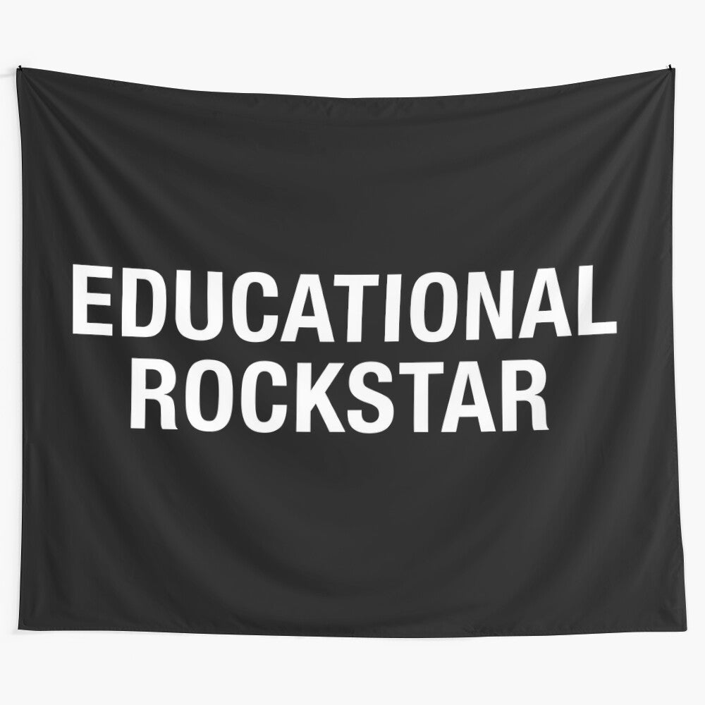 Colorful educational tapestry featuring a rockstar teacher design