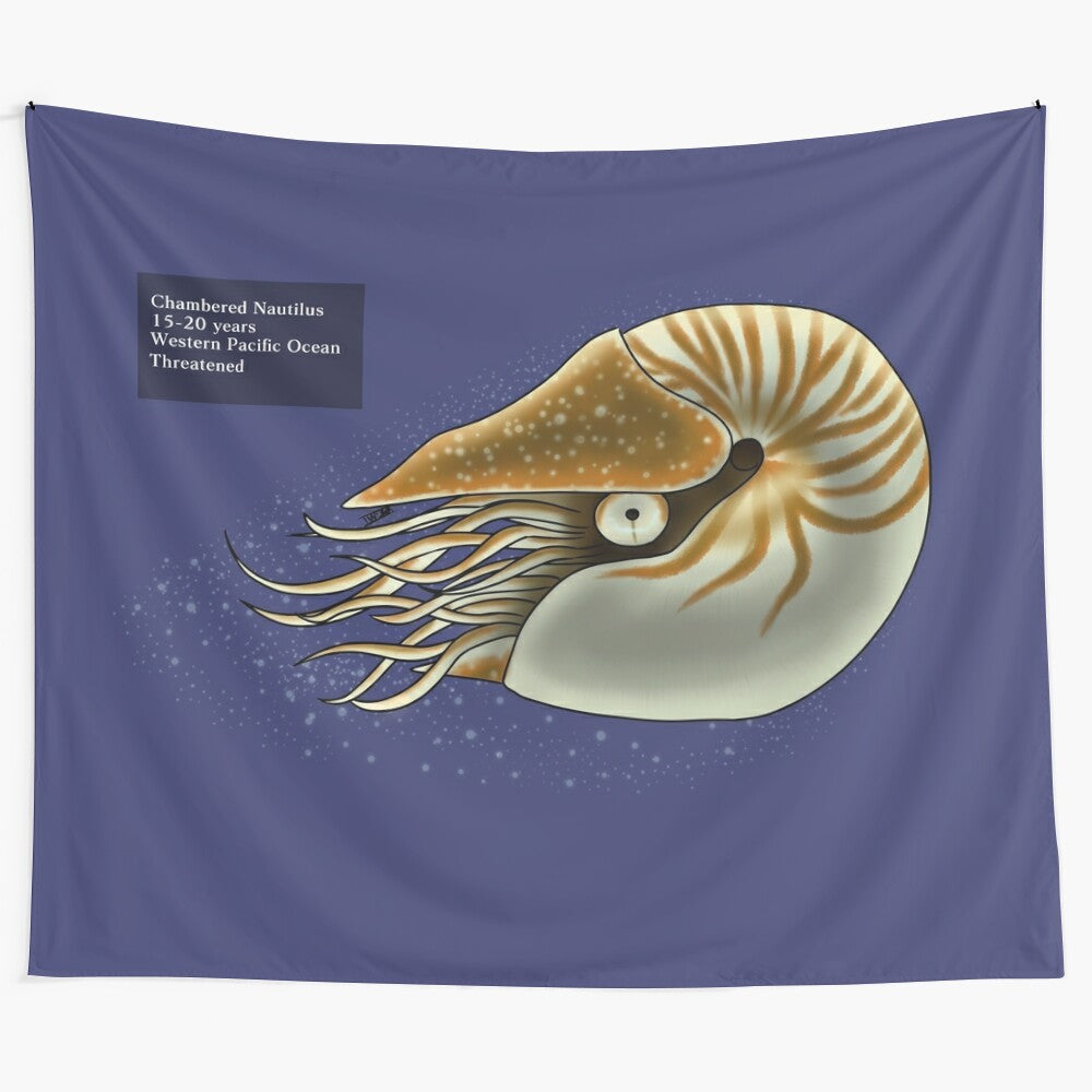 Chambered nautilus shell sea life tapestry wall hanging