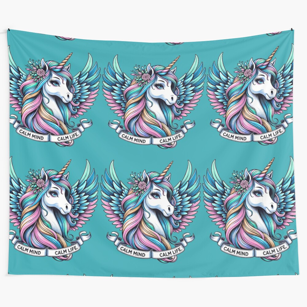 Calming unicorn tapestry with ocean scenery for relaxation and tranquility in the home