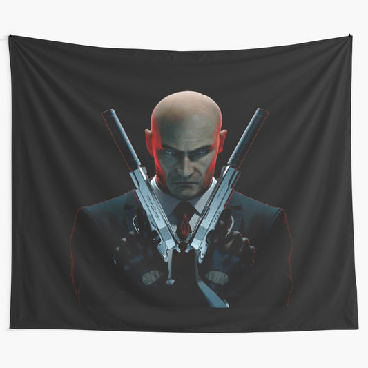 47 Agent Hitman inspired tapestry featuring retro gaming artwork