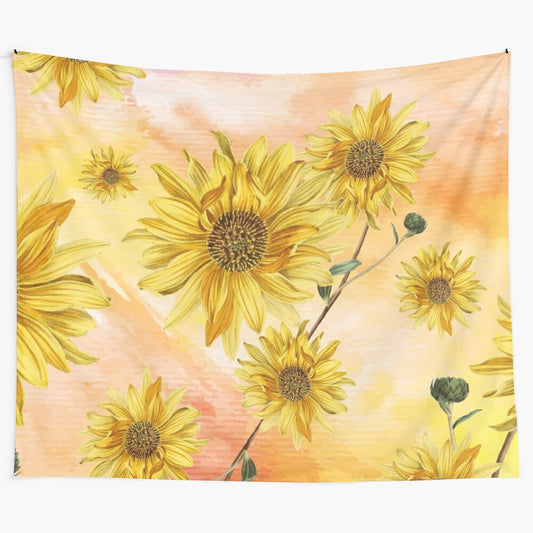 Watercolor sunflower tapestry artwork