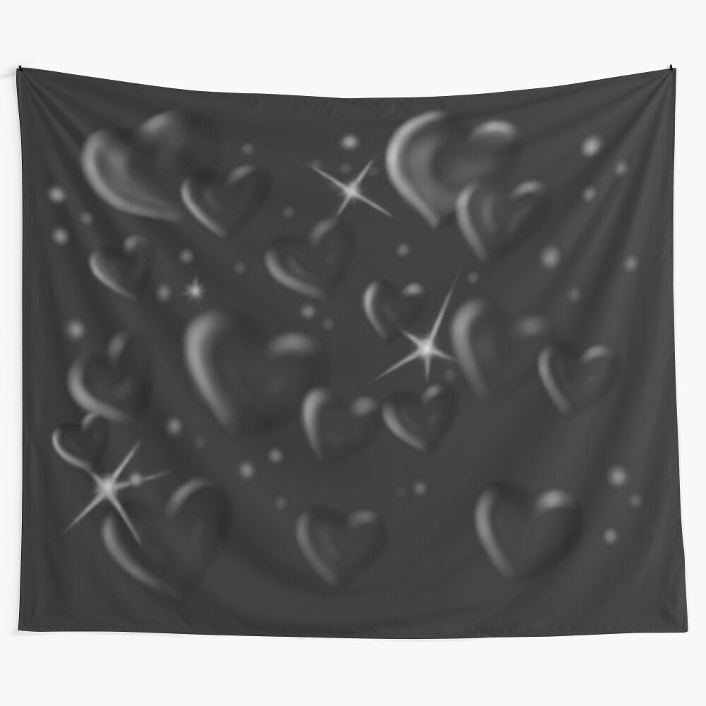 90s backdrop tapestry with black, white, and heart graphic design