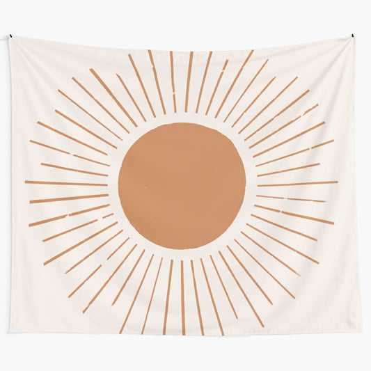 Terracotta boho sun rays tapestry with natural, geometric design