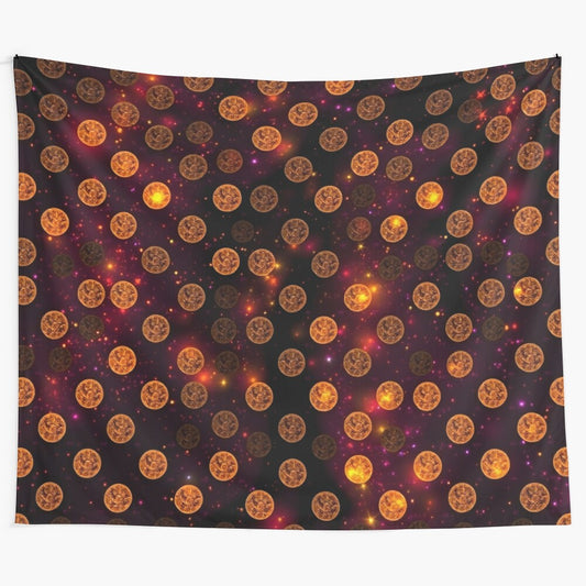 Vibrant polka pattern tapestry featuring a cosmic, galaxy-inspired design