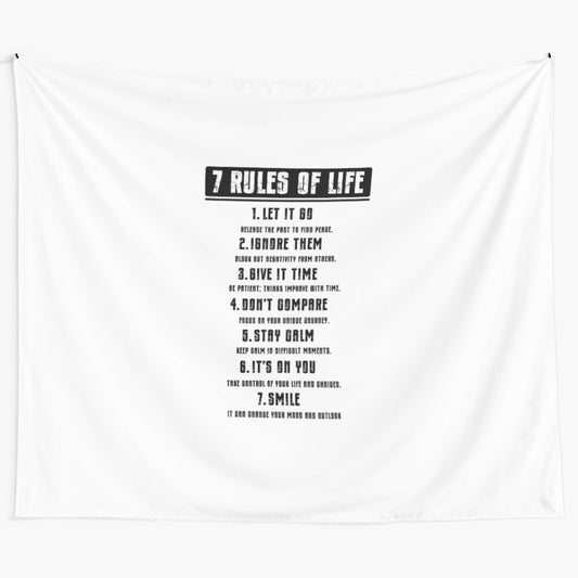 "Rules of Life" inspirational tapestry wall art with motivational typography