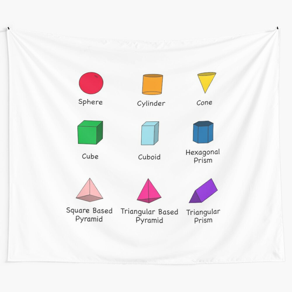 3D Shapes Educational Tapestry featuring colorful geometric shapes for kids