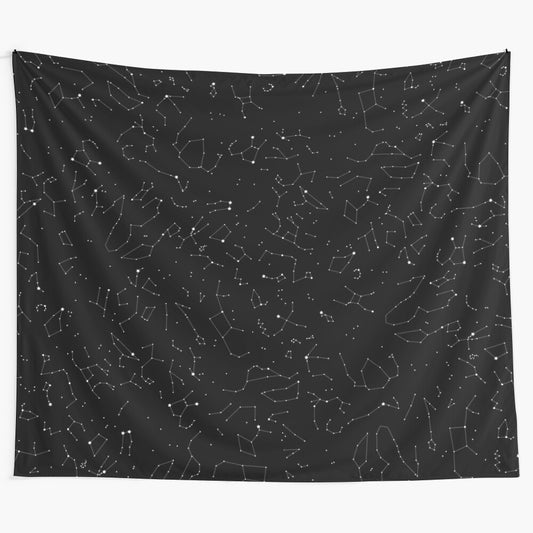 Minimalist black and white tapestry featuring a constellation pattern design