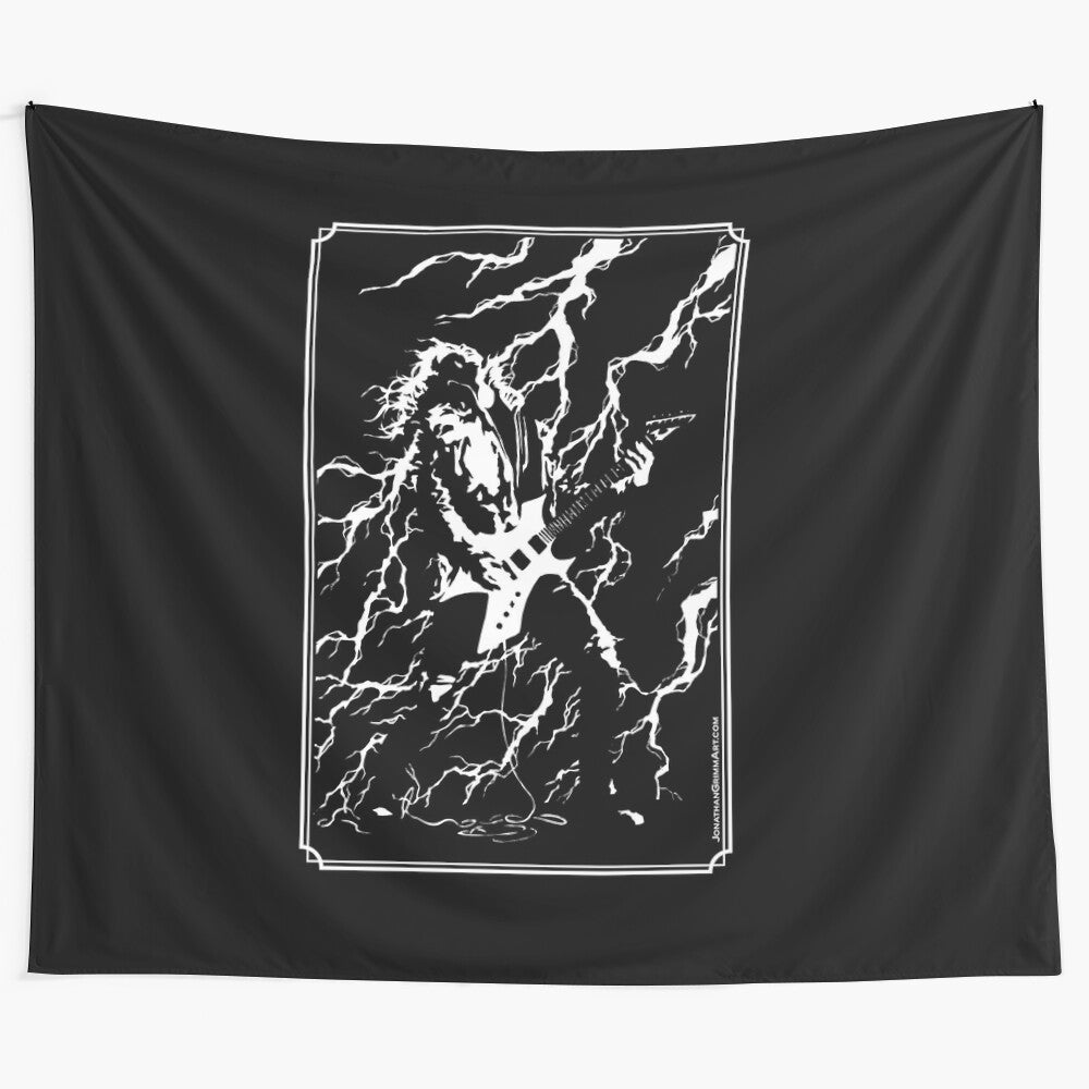 Tapestry featuring heavy metal and horror elements inspired by Stranger Things