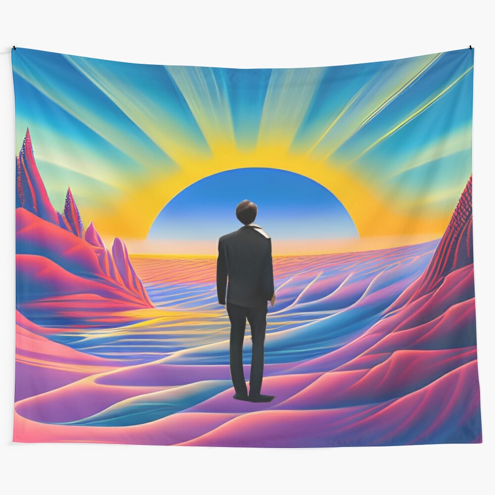 Vibrant abstract desert sunrise tapestry with boho-inspired patterns