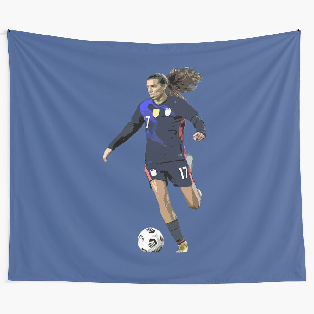 Tobin Heath inspired tapestry featuring a soccer player in action