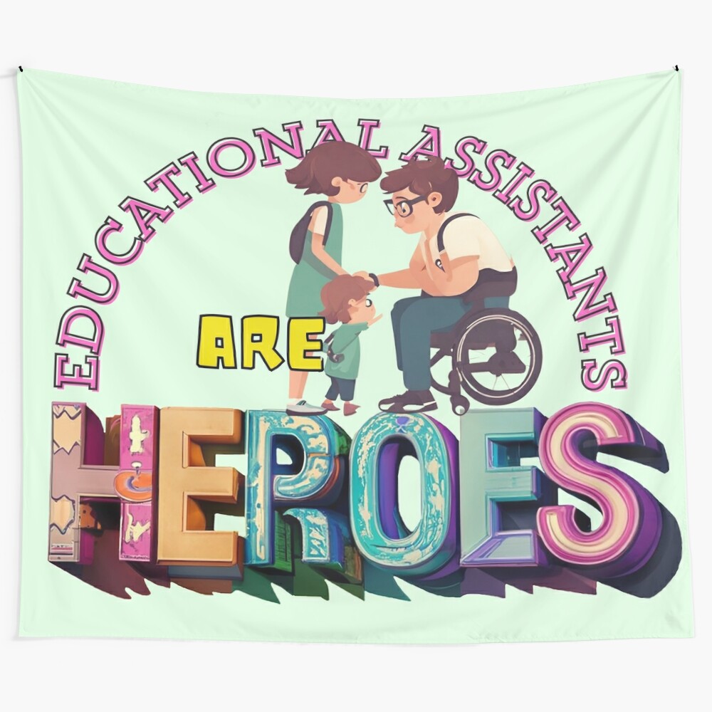 Educational Assistant Hero Tapestry with Green Background and Rainbow