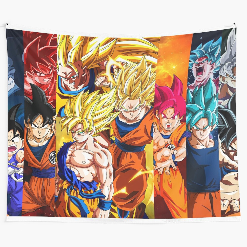 Goku transforming into super saiyan anime tapestry