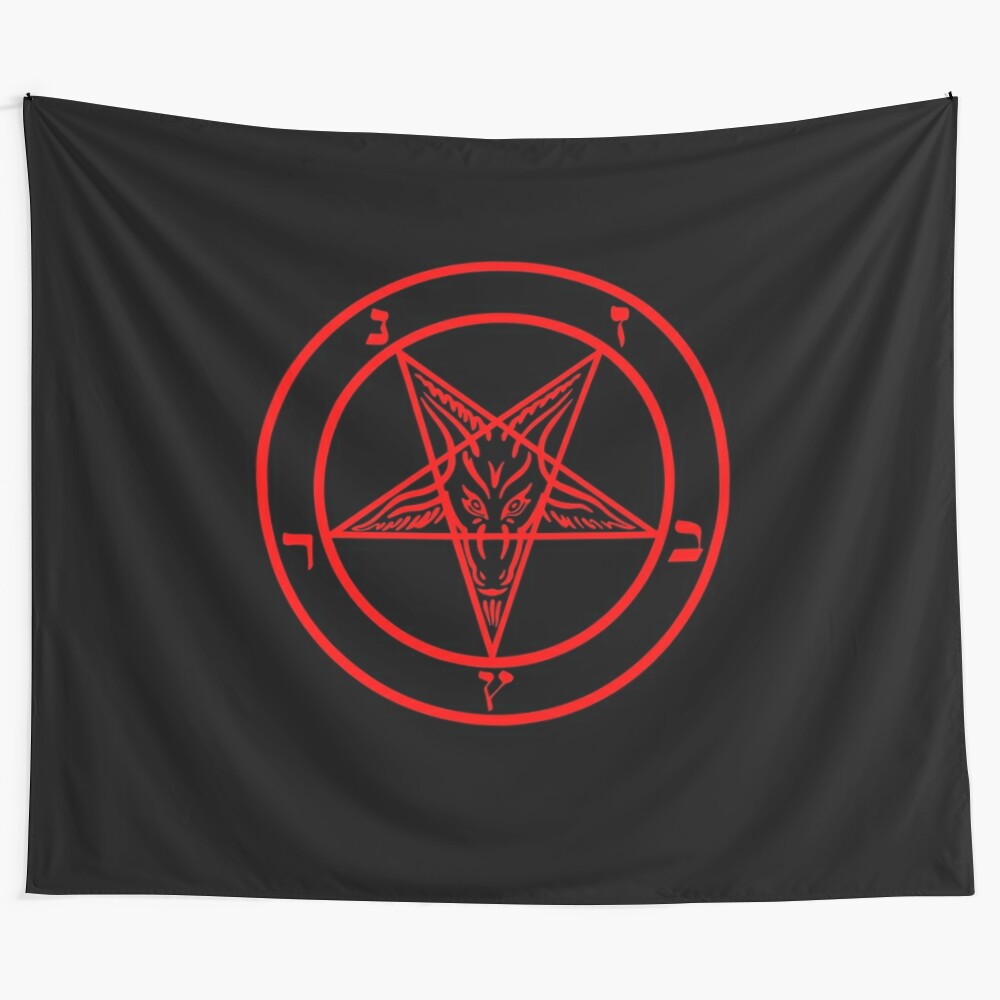 Inverted pentagram tapestry with baphomet goat design