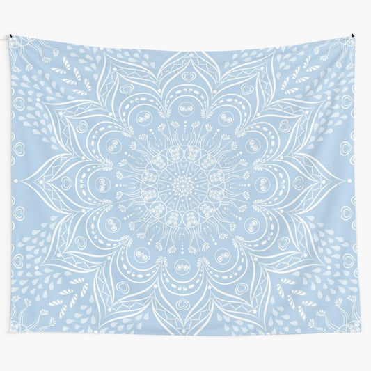 Baby blue mandala pattern tapestry with floral and medallion design