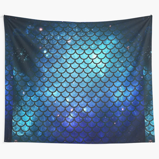 Mermaid tail tapestry featuring a vibrant underwater galaxy design