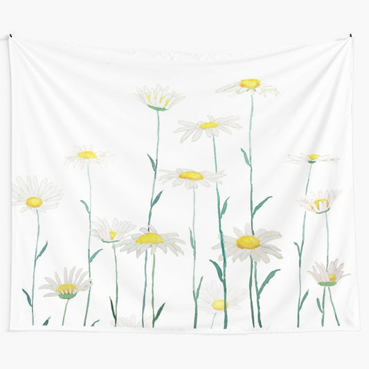 Handpainted white daisy watercolor art floral tapestry