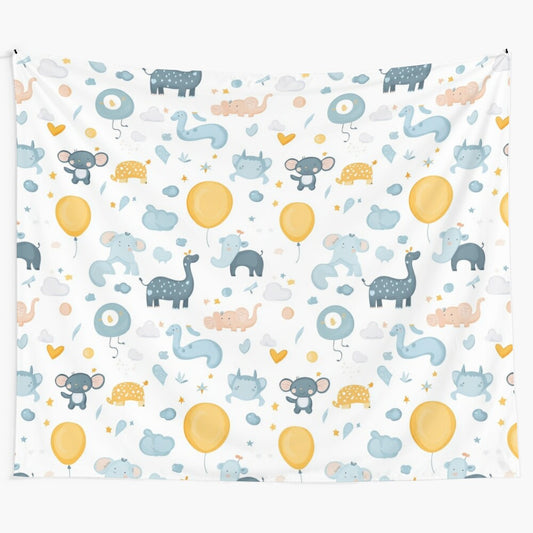 Colorful tapestry with cute animal designs for a baby shower