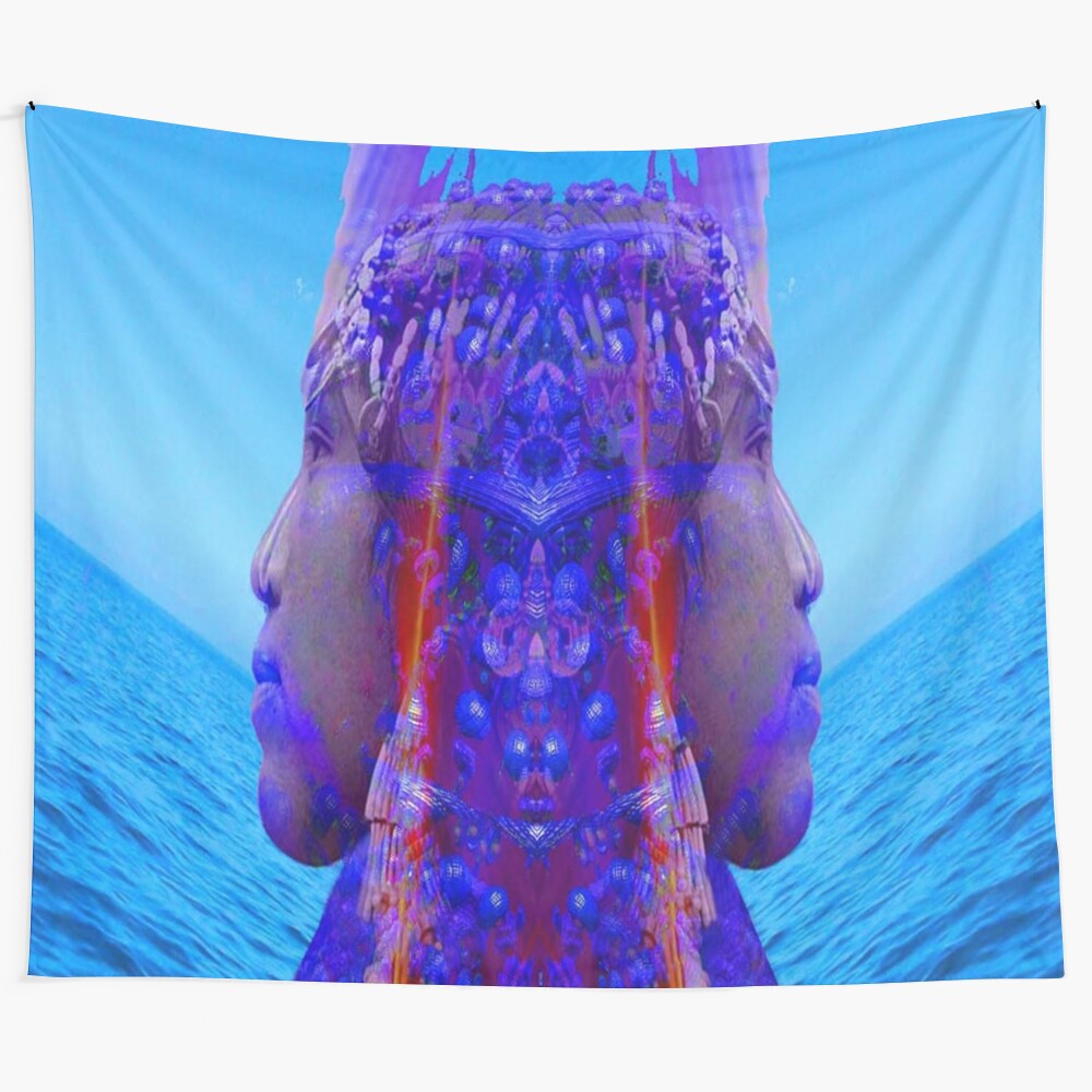 Lost Horizon tapestry featuring a vibrant, abstract design with fantasy and surreal elements