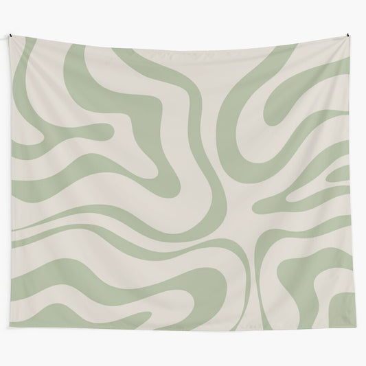 Beige and sage green abstract swirl pattern tapestry