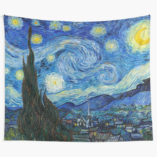 Vintage tapestry depicting The Starry Night painting by Vincent van Gogh