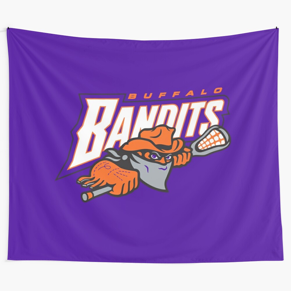 Vintage-style tapestry featuring the Buffalo Bandits lacrosse team logo