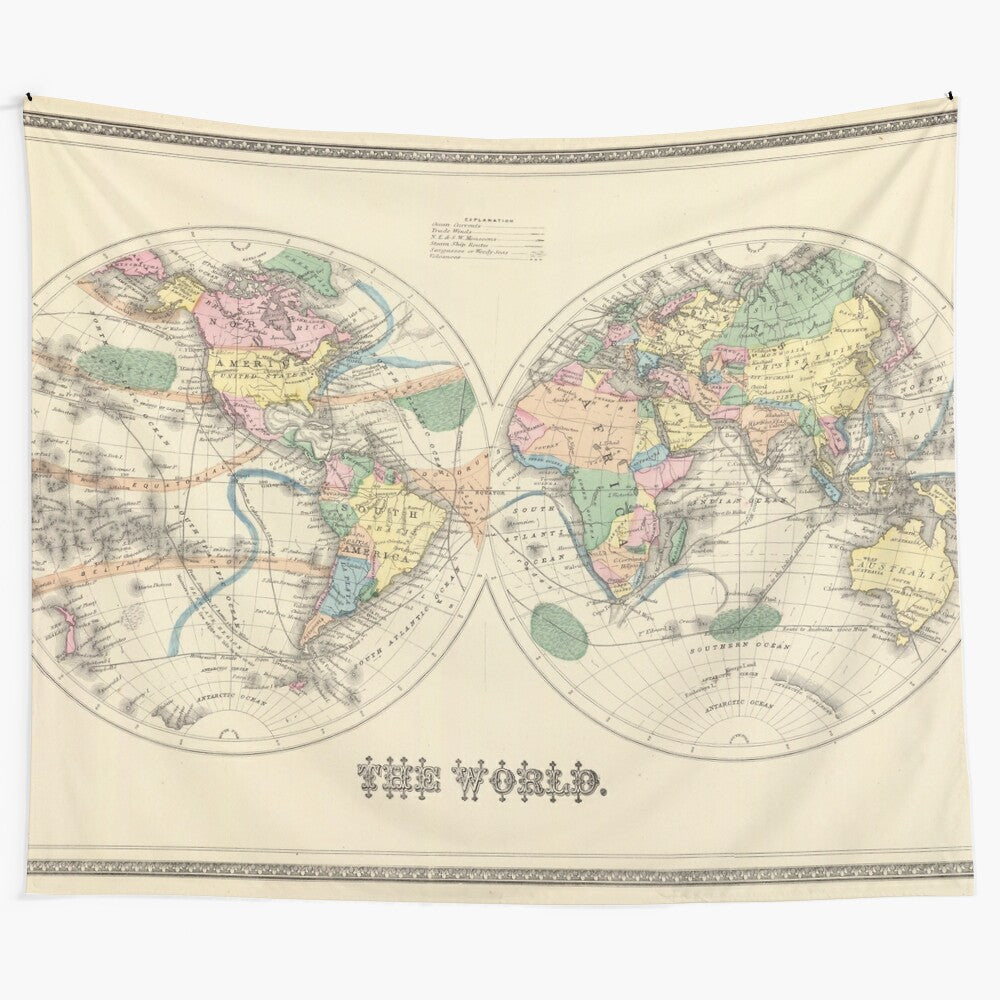 Vintage-Inspired World Map (1872) Tapestry