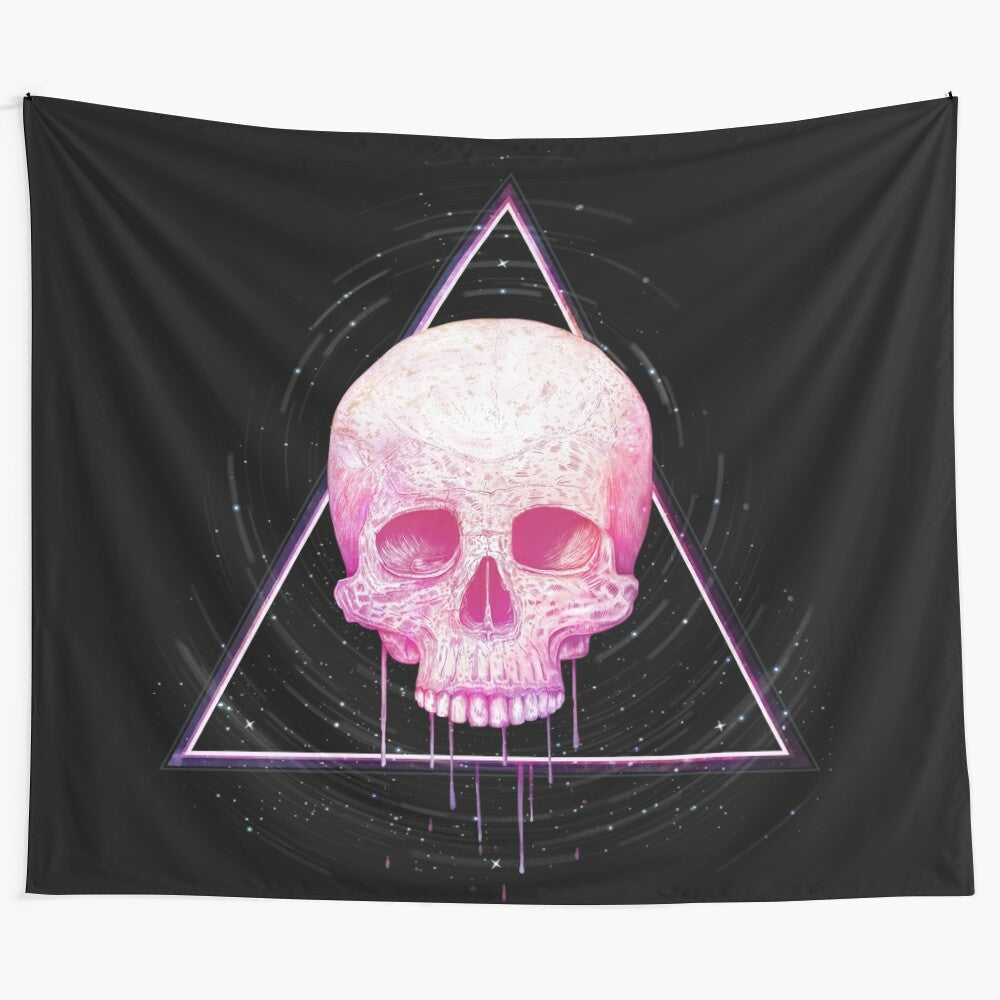 Skull in a triangle on a black background tapestry