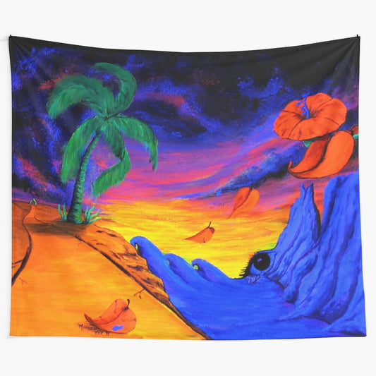 Psychedelic trippy hippie flower beach sunset tapestry