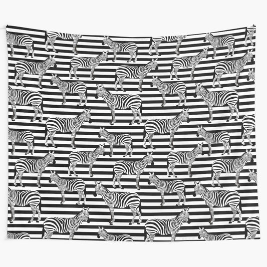 Zebra tapestry with bold black and white striped pattern