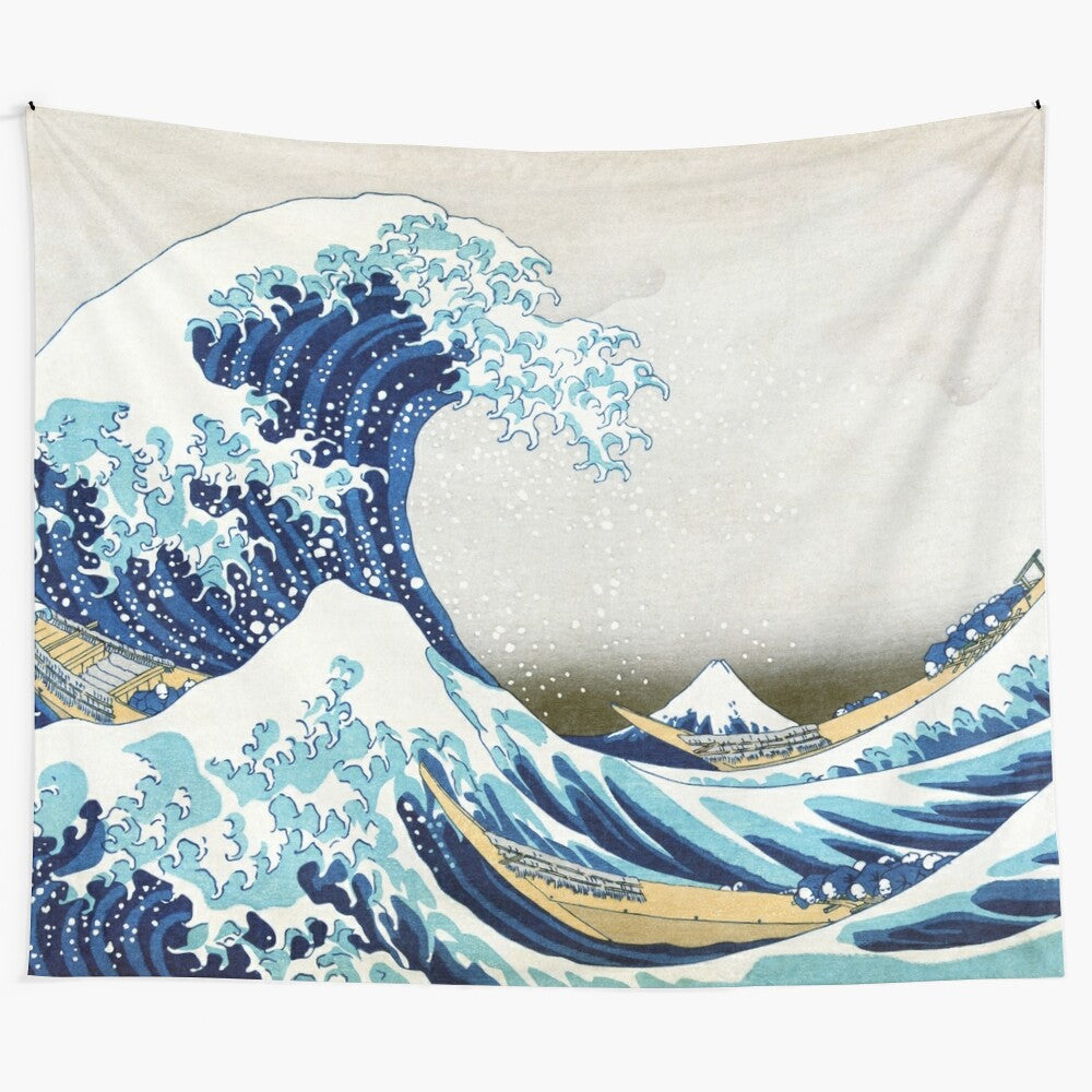 The Great Wave of Kanagawa tapestry depicting the iconic Japanese ukiyo-e artwork