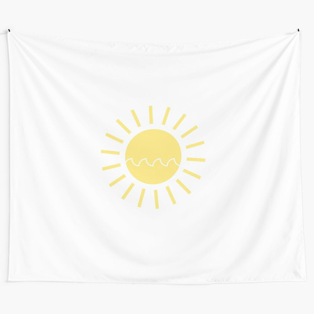 Sun and Waves Tapestry - Vibrant Yellow and White Beach Decor