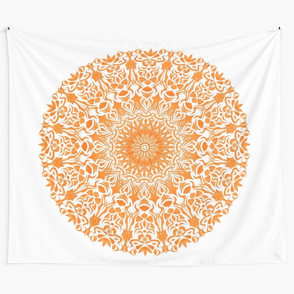 Tribal mandala orange tapestry with white background