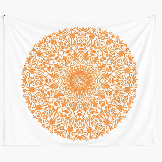 Tribal mandala orange tapestry with white background