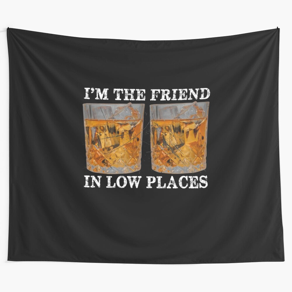 Country music-inspired tapestry wall art featuring the "Friend in Low Places" design