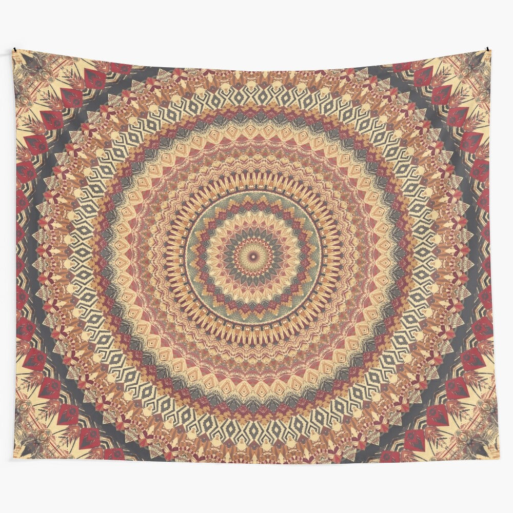 Colorful earth mandala tapestry with sacred geometry and nature motifs