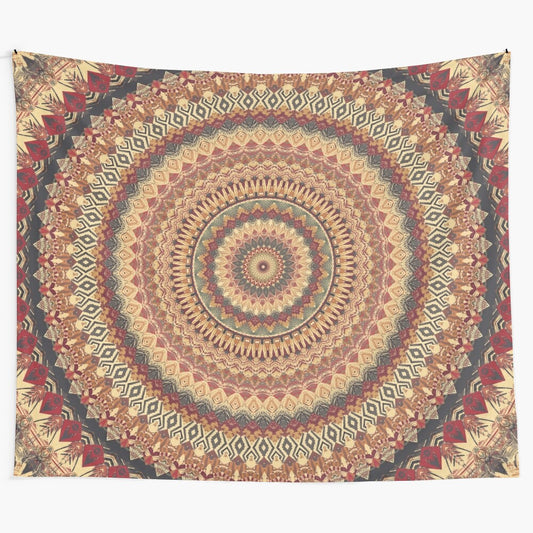 Colorful earth mandala tapestry with sacred geometry and nature motifs